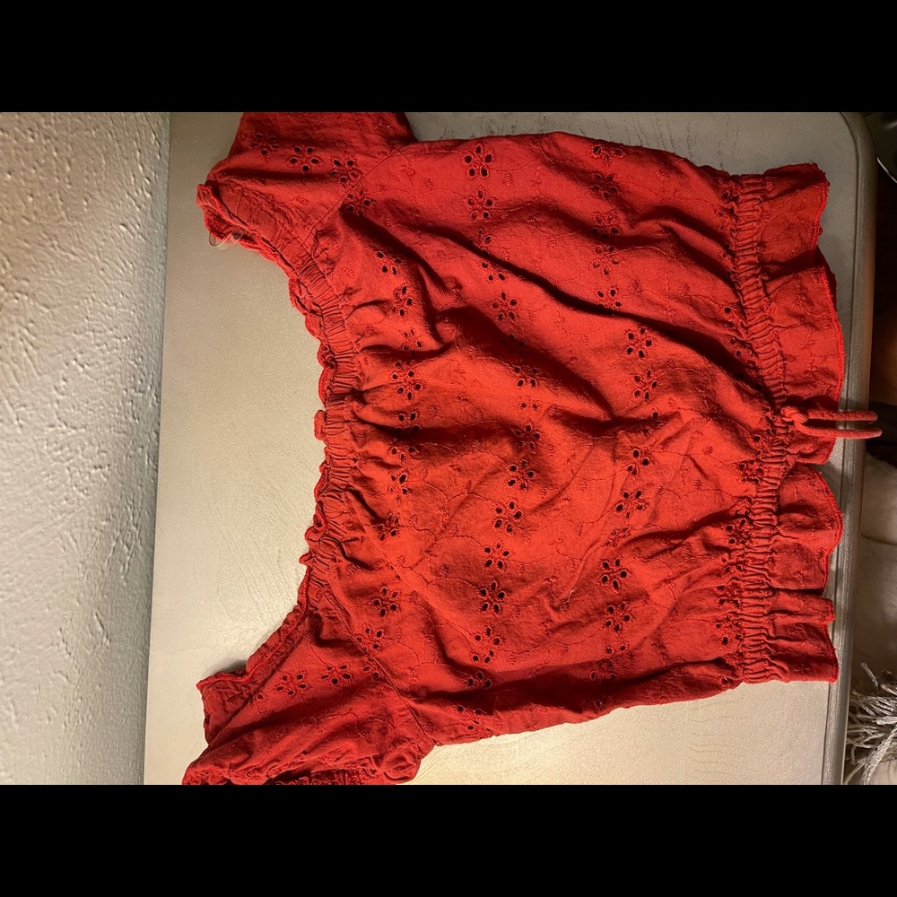 Off shoulder red top